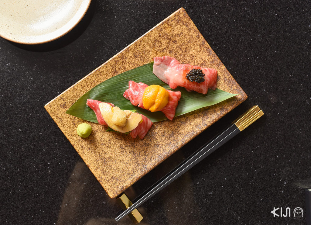 Rokutanzono - Kagoshima Wagyu A5 Broiled Sirloin Sushi 3 pcs (700 บาท)