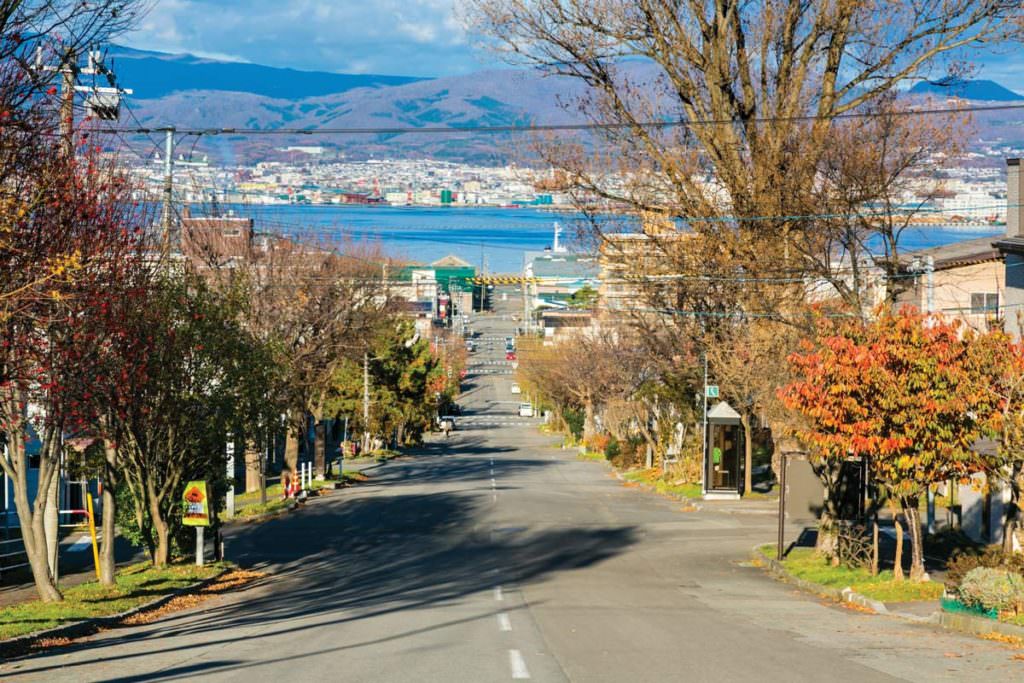 ทางลาดบริเวณโมะโตะมะชิ (Slopes in Motomachi) คุณยังได้เห็นสีสันของใบไม้ที่เรียงรายอยู่สองข้างทาง