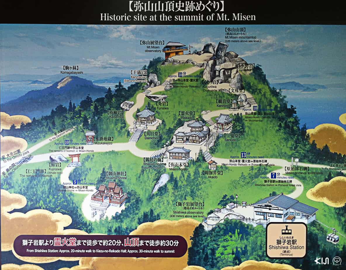 แผนที่เทรกกิ้งเดินขึ้นยอดเขาและชมสิ่งมหัศจรรย์ของเกาะมิยาจิม่า (Miyajima Island)