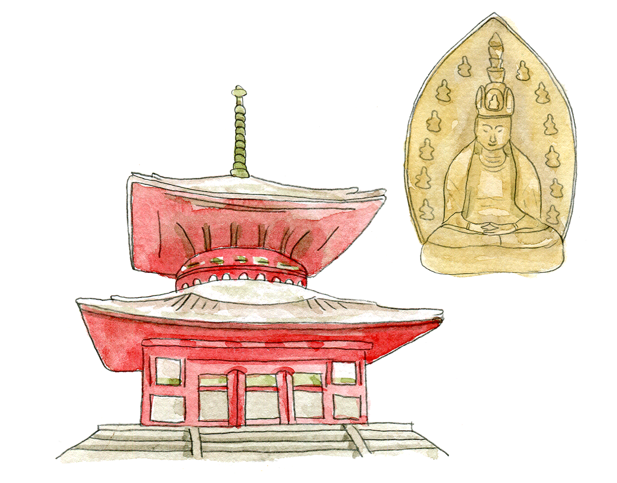 คมปงไดโต (Konpon Daito) ด้านในเป็นที่ประดิษฐานพระพุทธรูปไดนิชิ เนียวไร ซะโซะ (Dainichi Nyorai Zazo)