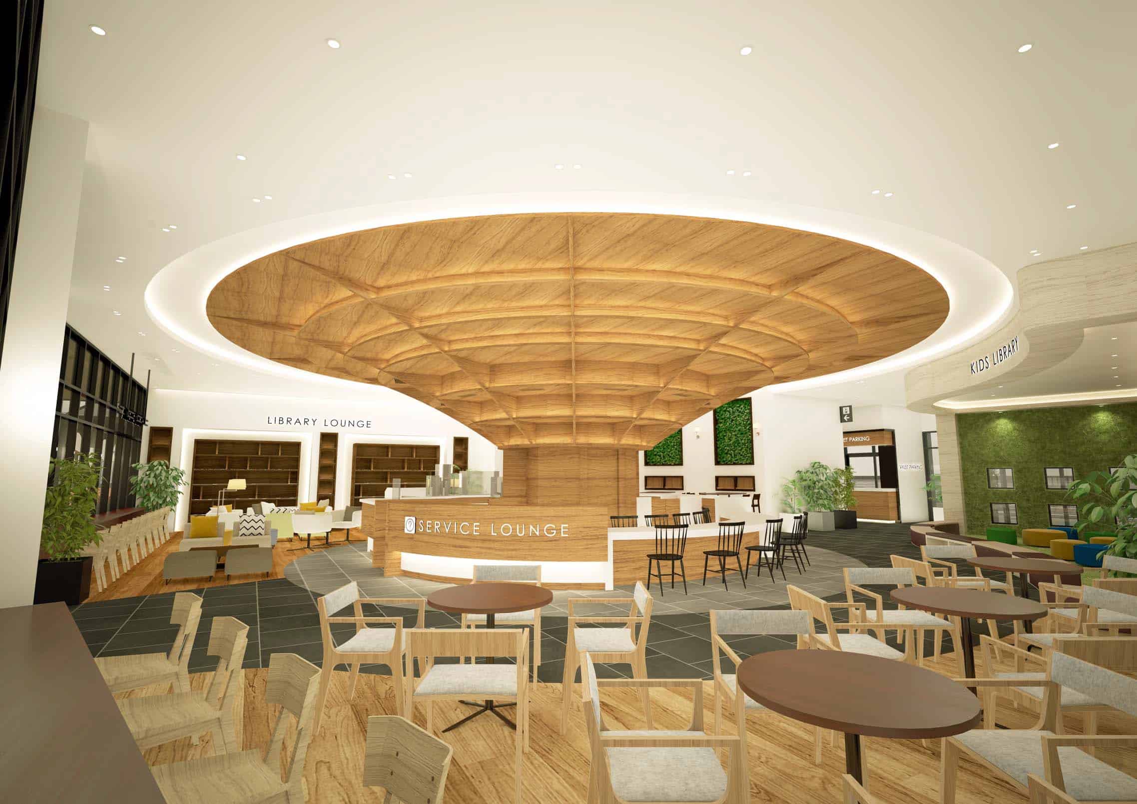 โซน Library Lounge และ Service Lounge ของศูนย์การค้า มิตซุย เอาท์เล็ท พาร์ค คิซาราสึ