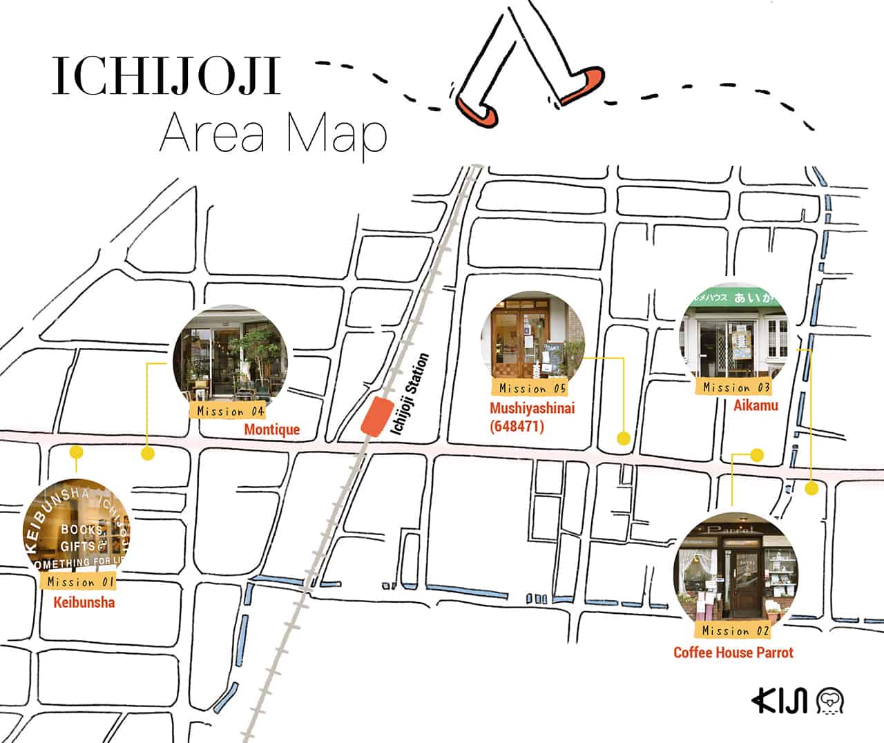 แผนที่การเดินทางไปร้านต่างๆ ภายในย่านอิชิโจจิ (Ichijoji Area Map)