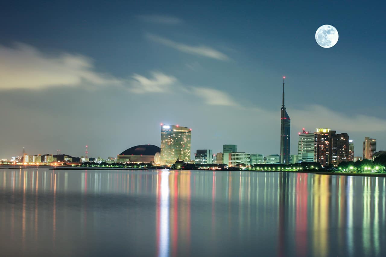 Fukuoka Tower ตอนกลางคืน