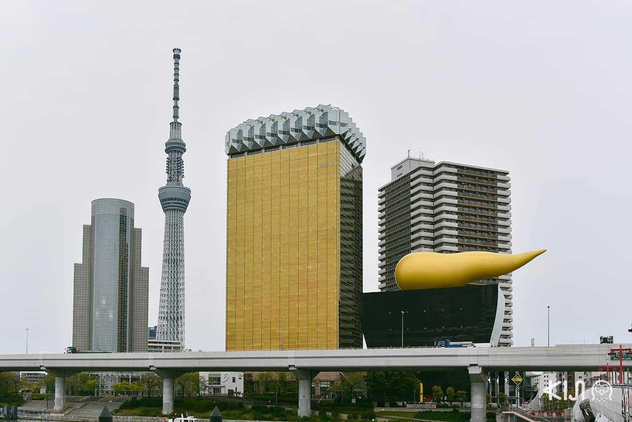 Sumida River สามารถมองเห็นตึกเบียร์อาซาฮิ ( Ashahi Beer Tower )
