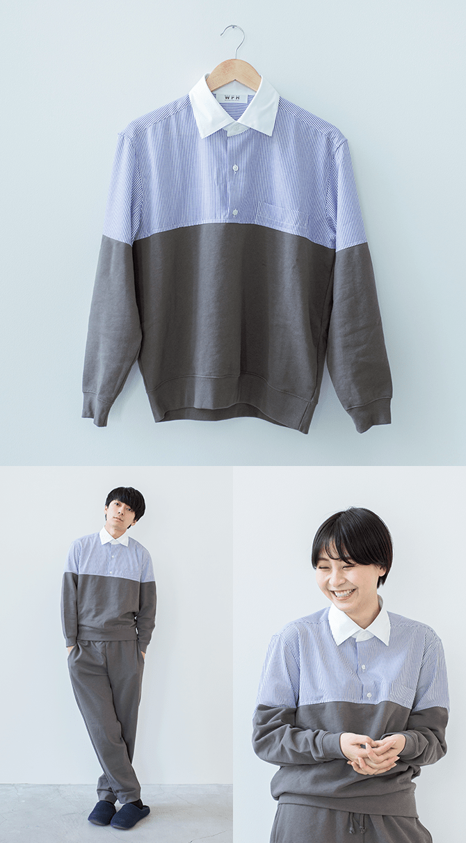 หากชอบแบบมีลวดลายขึ้นมาหน่อย แนะนำสีฟ้าลายทางจาก Work From Home Jammies ก็ยังสุภาพน่าดู