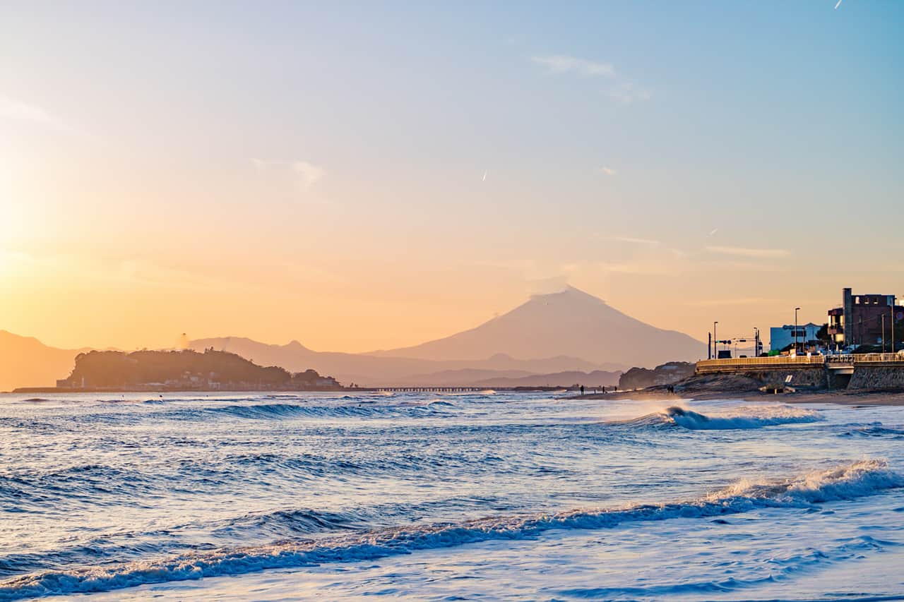 วิวพระอาทิตย์ตกดิน Cape Inamuragasaki ใช้ Enoden 1 Day Pass นั่งมาลงที่สถานี Inamuragasaki