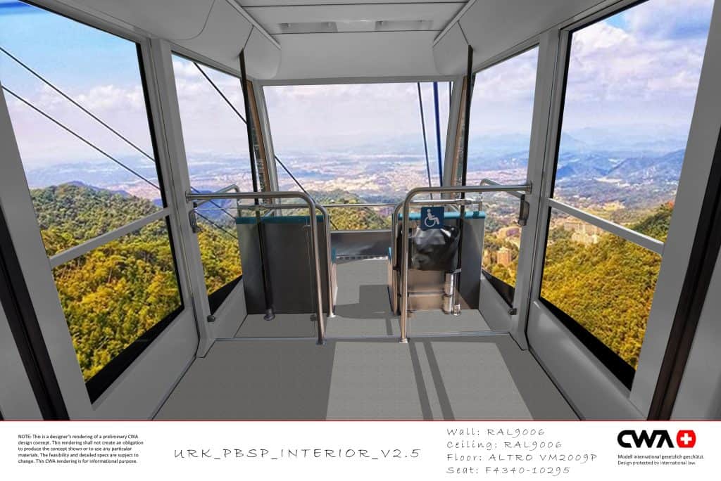 ภายใน Rokko Arima Ropeway ถูกออกแบบให้มีขั้นบันไดลงไปยังที่นั่งชมวิวฝั่งหุบเขา ทำให้ผู้โดยสารรู้สึกเป็นหนึ่งเดียวกับธรรมชาติมากขึ้นกว่าเดิม 