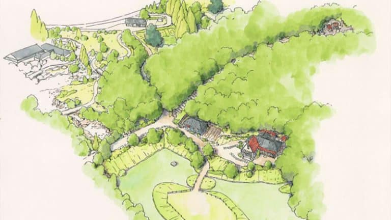 จำลองป่าในชนบทที่มีบ้านของซัตสึกิและเมตัวละครหลักจาก My Neighbor Totoro ภายใน สวนสนุกสตูดิโอจิบลิ