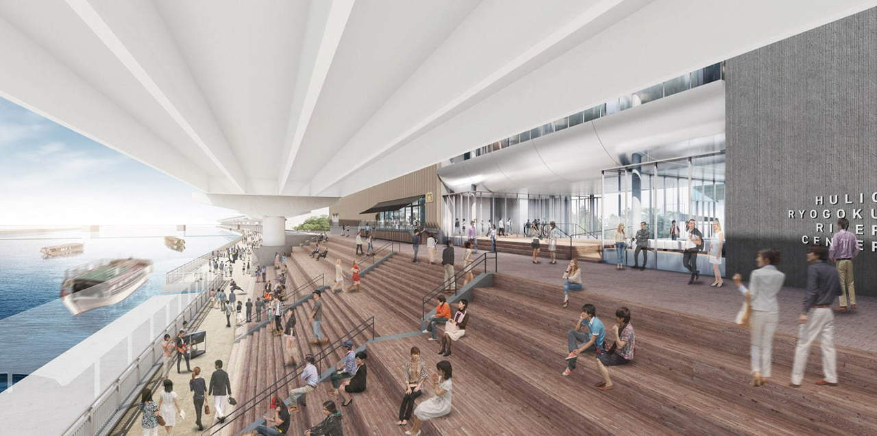 THE GATE HOTEL RYOGOKU by HULIC ด้านหน้าโรงแรมที่เชื่อมต่อโดยตรงกับแม่น้ำสุมิดะและท่าเรือ