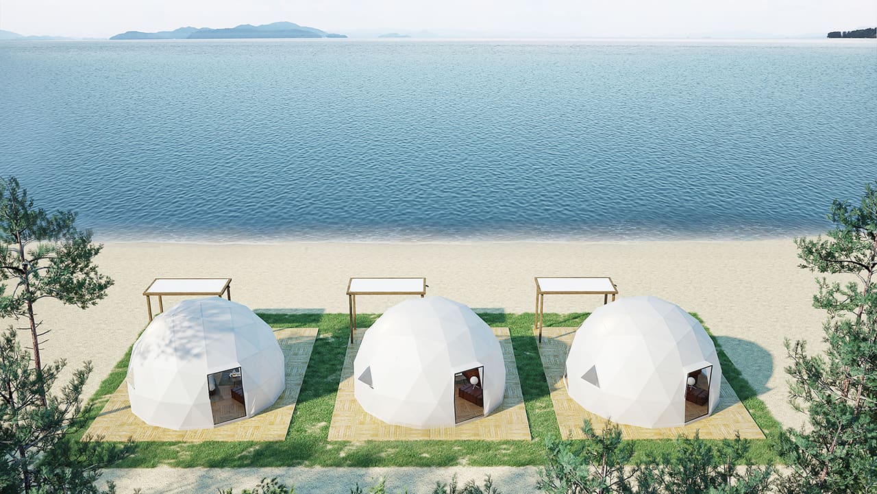 Grandome Shiga Takashima แกลมปิ้งโดมริมทะเลสาบบิวะ (Lake Biwa) จ.ชิกะ