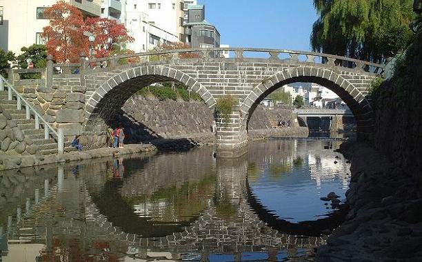 สะพานเมะกะเนะบะชิ (Meganebashi) หรือ ​‘สะพานแว่นตา’ ซึ่งเป็นสะพานโค้งที่ทำจากหินแห่งแรกของญี่ปุ่น