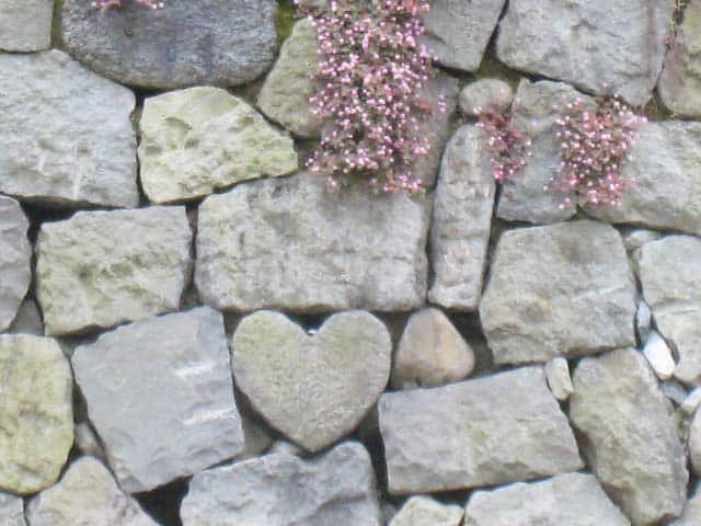 แถวสะพานเมะกะเนะบะชิ (Meganebashi) มีหินรูปหัวใจที่อยู่ บริเวณกำแพงบริเวณใกล้ๆ สะพาน