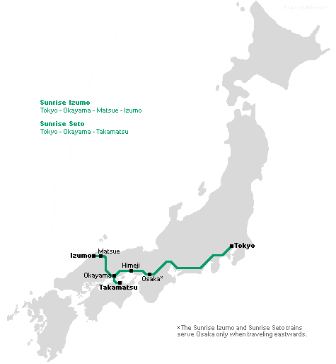 เส้นทางที่เปิดให้บริการคร่าวๆ ของ Overnight Sleeper Train รถไฟนอนที่ญี่ปุ่น