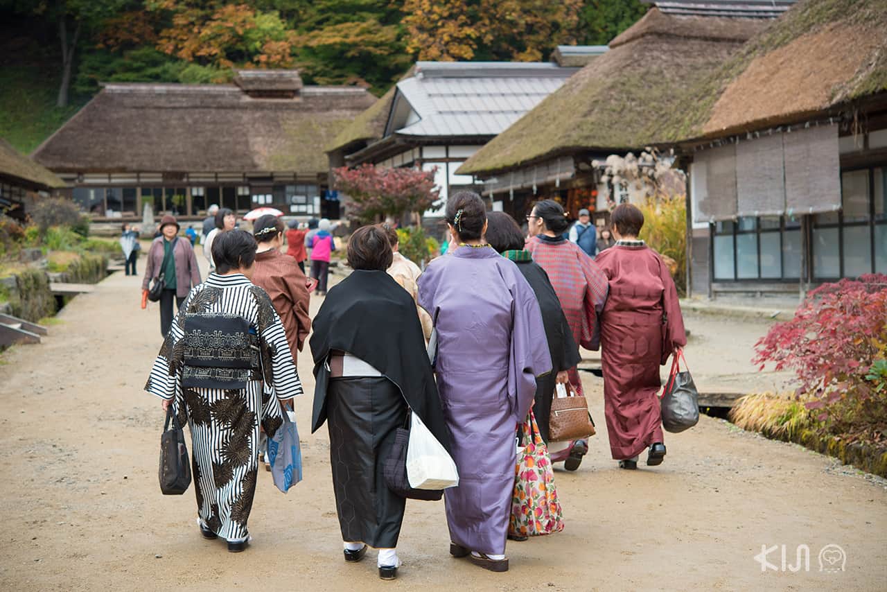 People wear yukata walking around Ouchi Jukum, Aizu-Wakamatsu