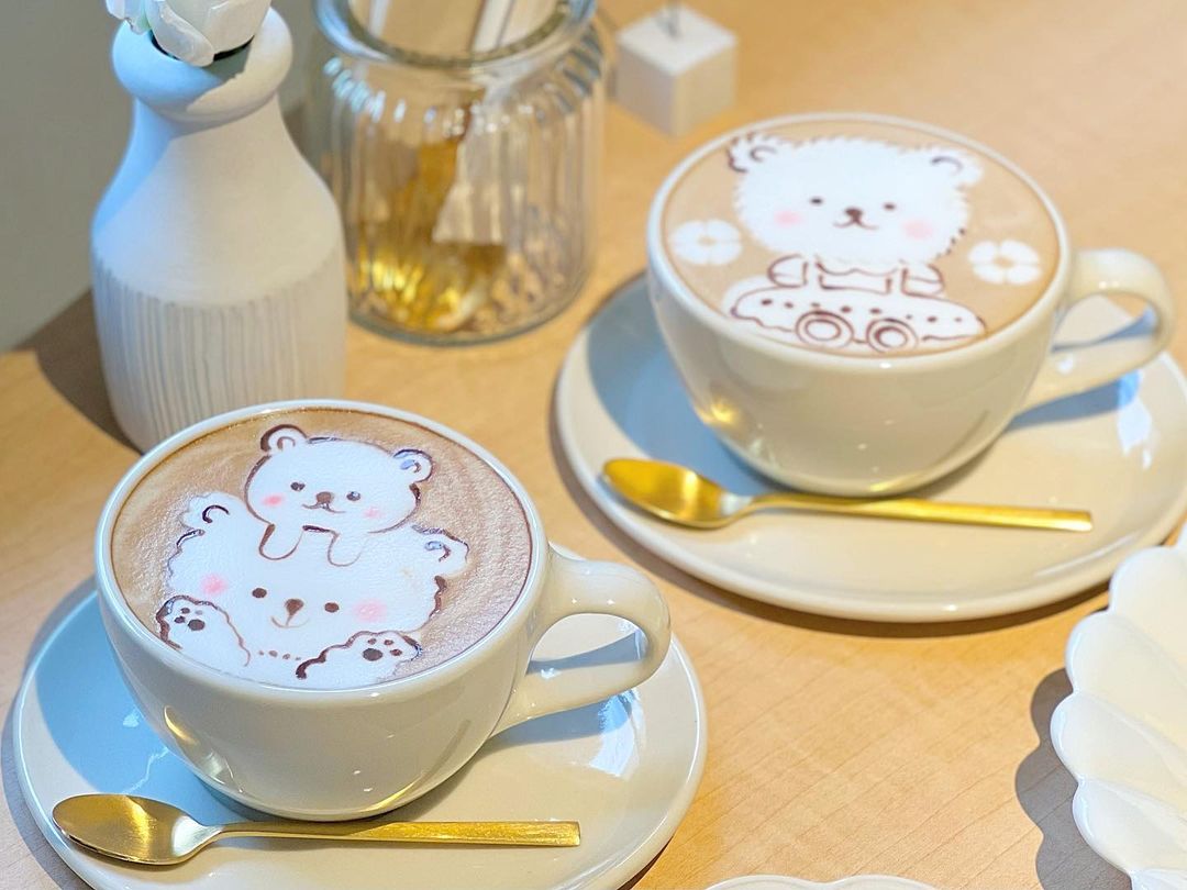 คาเฟ่ ลาเต้อาร์ต หมี ลวดลาย latte art