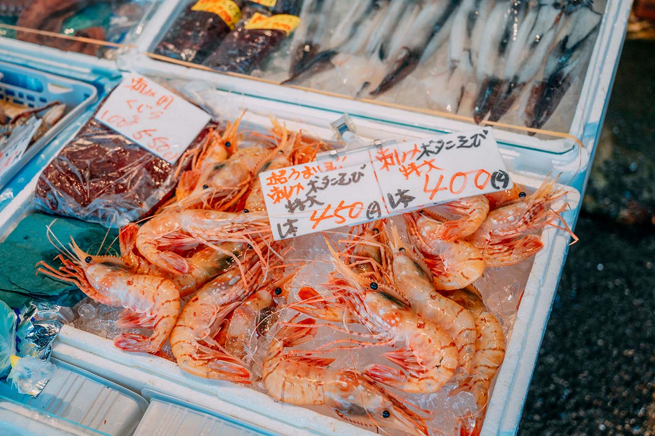 Sakaimoto Shoten กุ้ง อาหารทะเล ตลาด